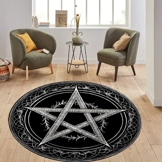 Discover Pentagram Rug, Pentagram Round Rug, Protection Symbol Rug, Gothic Pentagram Rug, Pentagram Pattern Rug, Devil's Trap Rug, Round Rug,Gift Rug