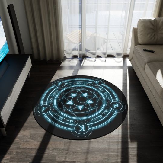 Discover Ritual Circle Rug - Magic Circle Round Carpet Hermetic Rosicrucian Esoteric Art Occult Decor Archangel Sigils Alchemy Wiccan Decor