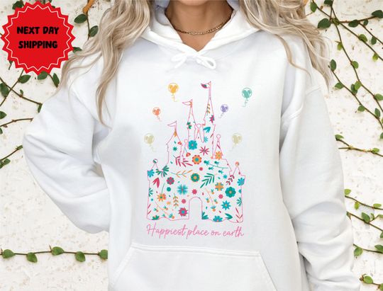 Discover Disney Castle Floral Sweatshirt, Disney Hoodie, Happiest Place on Earth Hoodie
