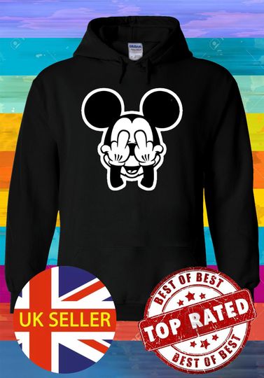Discover Disney Mickey Minnie Mouse Middle Fingers Joke Hoodie