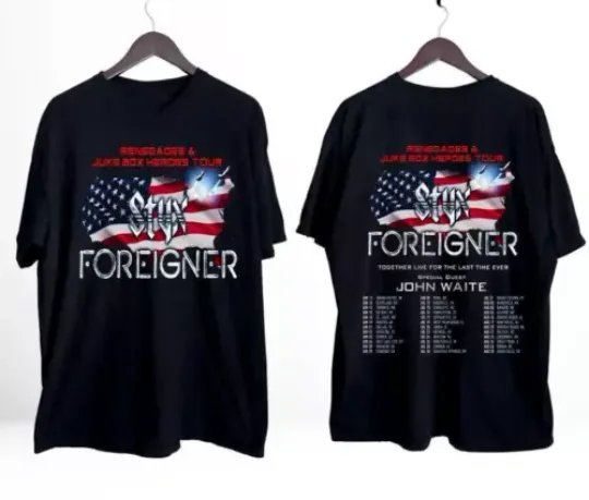 Discover Foreigner and Styxs Tour 2024 Black T-shirt Gift For Fan