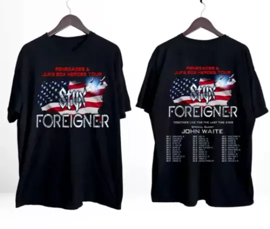 Discover Foreigner and Styxs Tour 2024 Black T-shirt