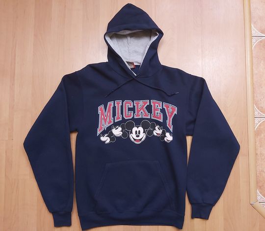 Vintage Disney Designs Mickey Mouse Hooded Sweatshirt Navy Blue Double Sided