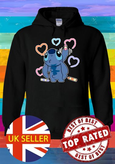 Disney Lilo and Stitch Ohana Lipstick Heart Hoodie Sweatshirt Pullover Winter Hoodie