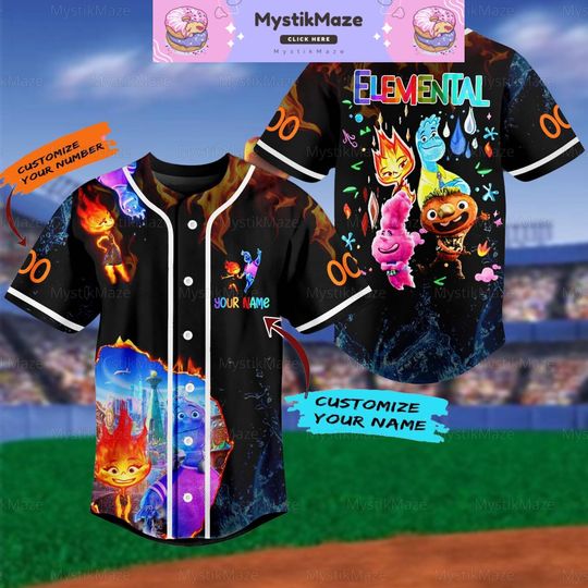 Discover Personalized Elemental Baseball Jersey, Elemental Baseball Shirt, Magic Kingdom Shirt, Elemental Disney Baseball Team, Disney Fan Gift