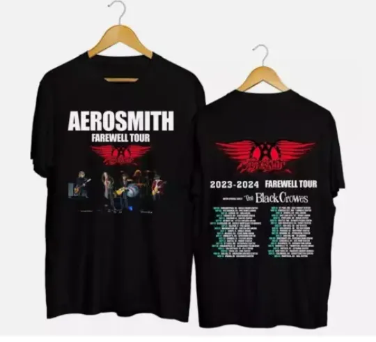 Discover Aerosmith 2023 2024 Peace Out Farewell Tour Band T-Shirt Black 2 Side Gift Fans