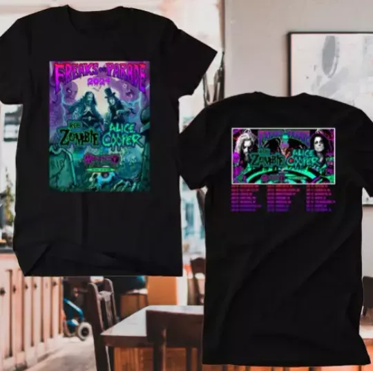 Rob Zombie and Alice Cooper’s Freaks On Parade Tour 2024 2 Sided Uniex T Shirt