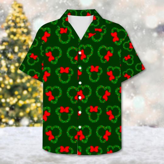 Discover Cute Minnie Mouse Christmas Hawaii Shirt, Mickey Mouse Button Up Shirt, Minnie Mouse Xmas Hawaiian Shirt, Magic Kingdom Shirt