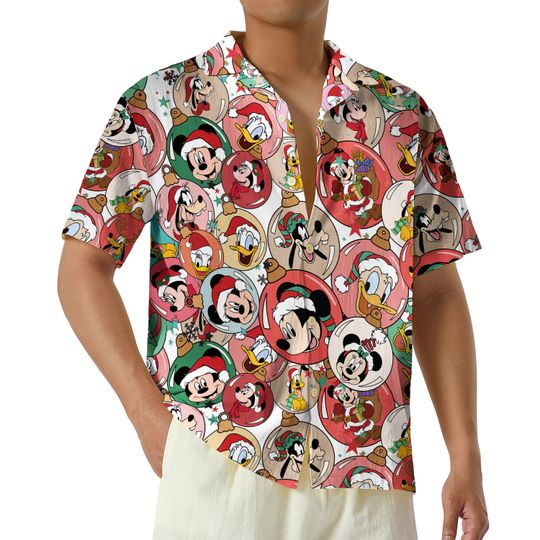 Discover Funny Disney Christmas Hawaiian Shirt, Mickey's Verry Merry Ornaments Shirts, Red Christmas Button Up Shirt, Disneyland Family Trip Shirts