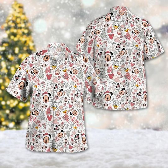 Mickey With Castle Balloon Hawaii Shirt, Mickey Mouse Christmas Shirt, Minnie Mouse Xmas Hawaiian Shirt, Magic Kingdom Shirt