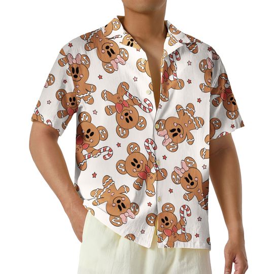 Discover Cute Gingerbread Mickey and Minnie Christmas Hawaiian Shirt, Mickey and Minnie Hawaiian Disney Button Up Shirt, Disneyland Christmas Gift
