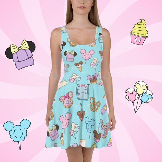 Discover Park Snacks Dress Womens Disney Dress Disney Food Pastel adult sundress sleeveless