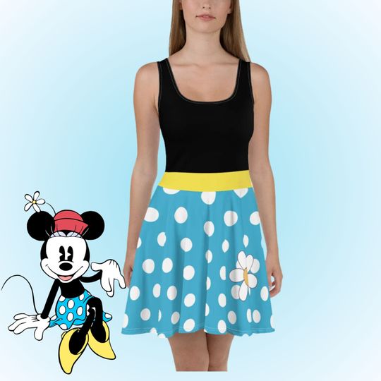 Womens Disney Dress Minnie Mouse Vintage Blue with white polka dots Running dress costume cosplay