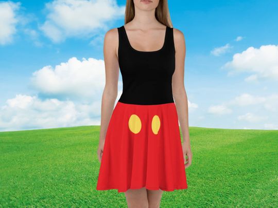 Womens Disney Mickey Dress adult costume Disney bounding outfit idea Minnie and Mickey mouse skater dress skirt run disney running