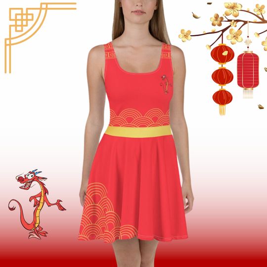 Womens Disney Dress Chinese New Year 2024 Year of the Dragon, Mulan Mushu costume cosplay