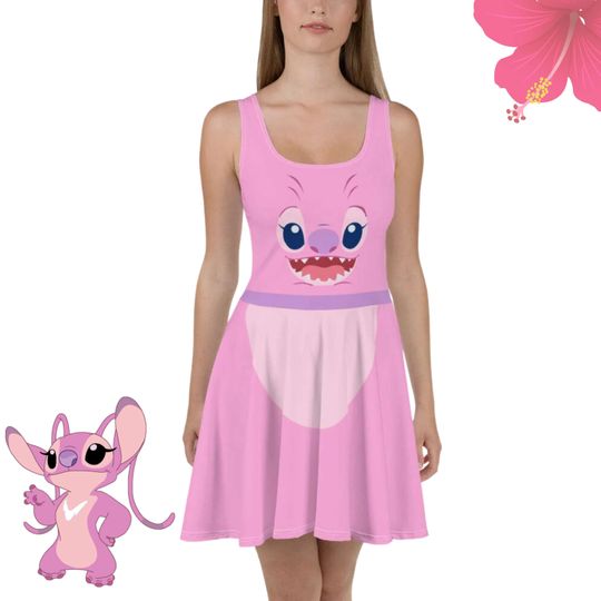 Womens Angel Stitch Dress Disney cosplay pink girl stitch costume run Disney matching dresses