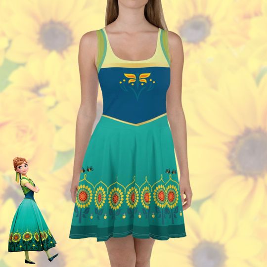 Discover Womens Disney Anna Dress Frozen Fever running dress Princess costume cosplay outfit sunflowers