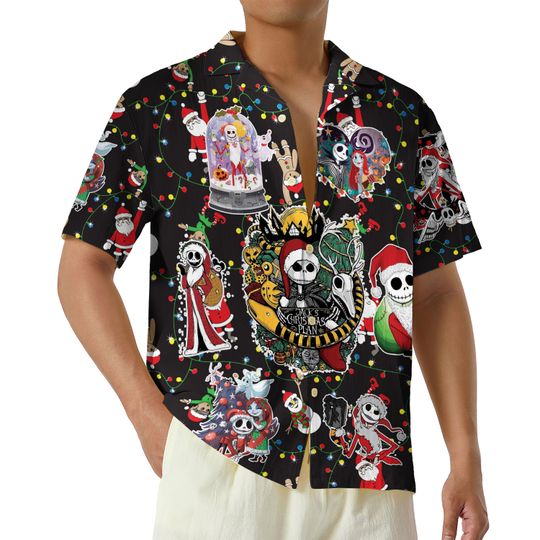 Discover Retro Nightmare Before Christmas Hawaiian Shirt, Funny Jack Skellington Hawaiian Shirt, Disneyland Button Up Shirt, Xmas Holiday Shirt