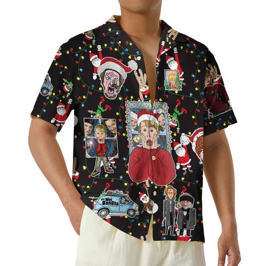 Retro Home Alone Hawaiian Shirt, Funny Christmas Hawaiian Shirt, Christmas Movie Button Up Shirt, Kevin Shirt, Christmas Gift for Vacation