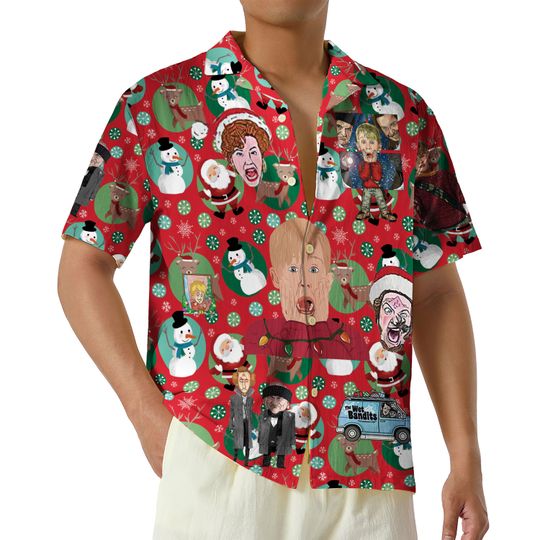 Ornament Christmas Movie Hawaiian Shirt, Funny Home Alone Christmas Shirt, Red Hawaiian Shirt, Kevin Button Shirt