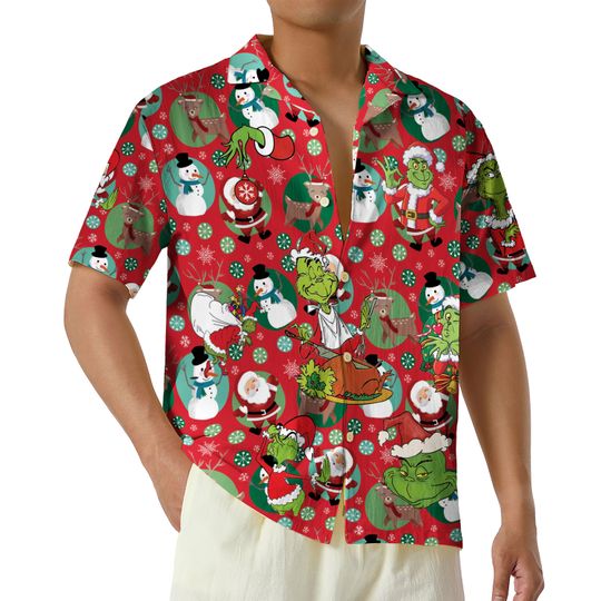 Discover Ornament Christmas Grin Hawaiian Shirt, Funny Grinmas Shirts, Red Hawaiian Shirt, Christmas Movie Button Up Shirt, Xmas Holiday Shirt