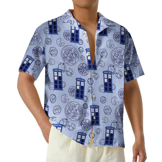 Doctor Who Police Box Hawaiian Shirt, Tardis Police Box Button Up Shirt, Dr Who Fan Gift, Movie Series Shirt