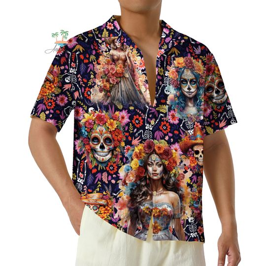 Mexican Women Hispanic Heritage Button Up Shirt, Chingona De Los Muertos Hawaiian Shirt, Day of the Dead Latina Af Shirt