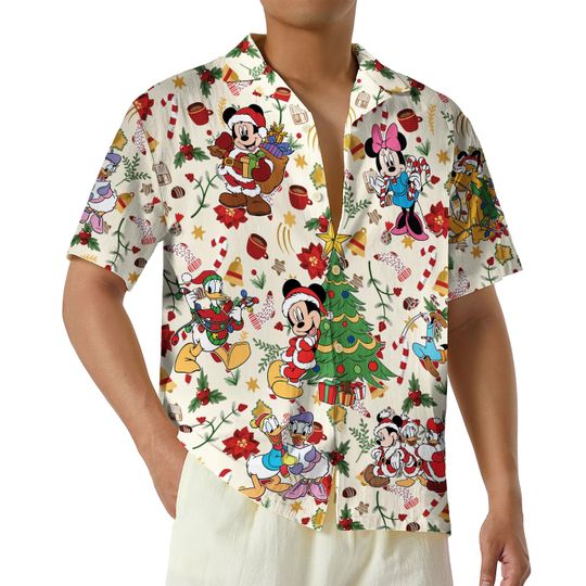 Discover Mickey & Friends Santa Hats Hawaiian Shirt, Christmas Holiday Button Up Shirt, Family Trip Aloha Shirt, Xmas Holiday Shirt for Friends