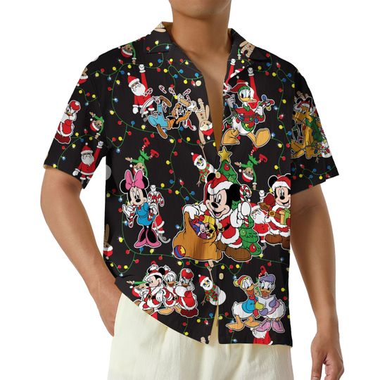Discover Santa Mickey Hawaiian Shirt, Xmas Holiday Hawaiian Shirts, Mickey Minnie Gingerbread Snowman Button Up Shirt, Christmas Lights Shirt
