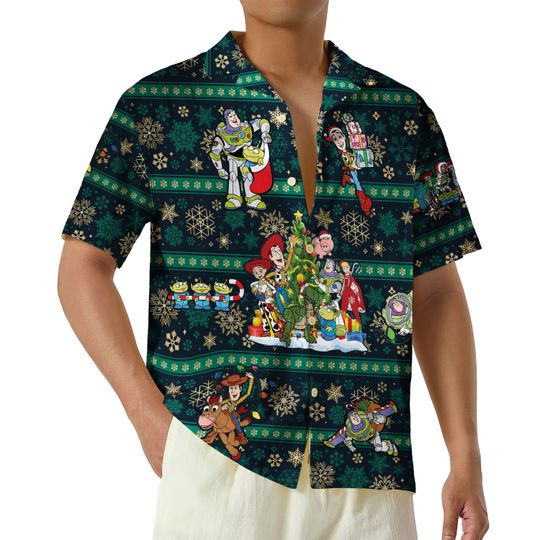 Discover Christmas Tree Toy Story Hawaiian Shirt, Woody Buzz Lightyear Christmas Aloha Shirt, Family Trip Holiday Button Up Shirt