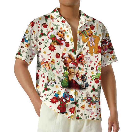 Retro Muppets Hawaiian Shirt, Muppet Christmas Carol Shirt, Xmas the Muppet Show Button Up Shirt, Family Trip Christmas Shirts