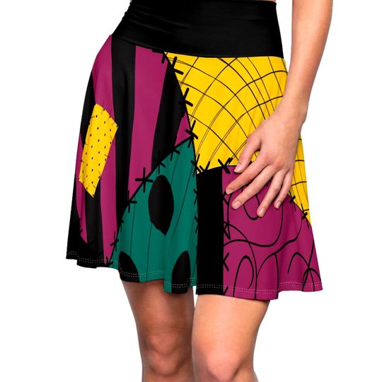 Sally Skellington Skirt, Halloween Circle Skirt, Spooky Season Women's Halloween Clothes, Nightmare Before Christmas Cosplay Costume Skirt