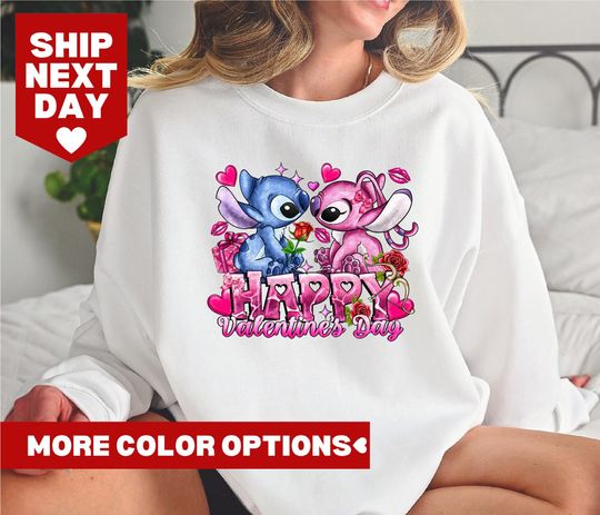 Stitch and Angel Shirt, Stitch Valentine's Day Shirt, Disney Valentine's Day Sweatshirt