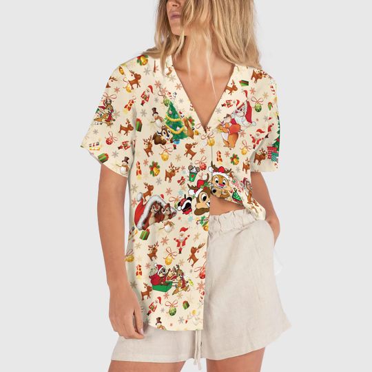 Discover Christmas Tree Chip and Dale Double Trouble Hawaiian Shirt, Retro Chip N Dale Button Up Shirt, Disneyland Vacation Shirt