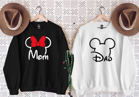 Disney Mom Dad Costomizable Sweatshirt, Disney Family Matching Sweatshirt
