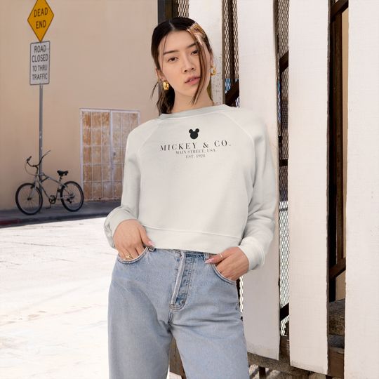 Discover Disney and Co, Women's Cropped Mickey Fleece Pullover Disney Sweatshirt