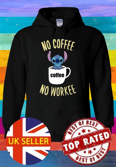 Discover Disney Stitch Ohana No coffee No Workee Quote Hoodie