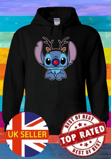 Discover Disney Stitch with Reindeer Christmas Funny Hoodie  Pullover Winter Men Women Ladies