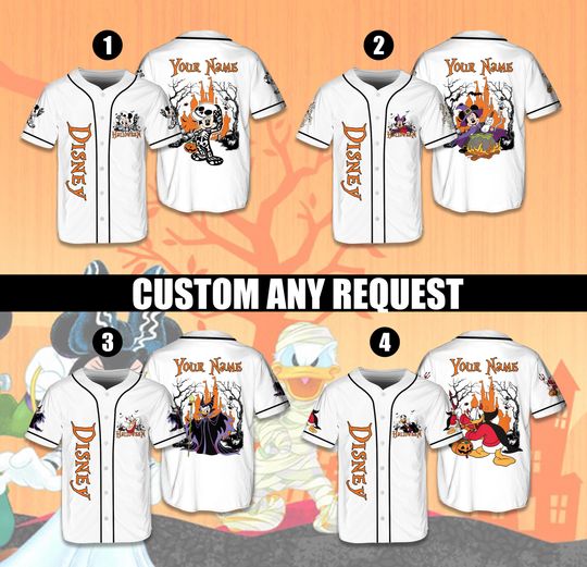 Custom Name Mickey And Friends Halloween Baseball Jersey, Ddisney Mickey Skeleton Horror Jersey Shirt Magic Kingdom Shirt