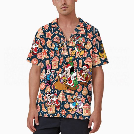 Gingerbread Disney Hawaiian Shirt, Mickey and Friends Christmas Shirt, Disneyland Family Christmas Button Up Shirt, Aloha Vacation Shirt
