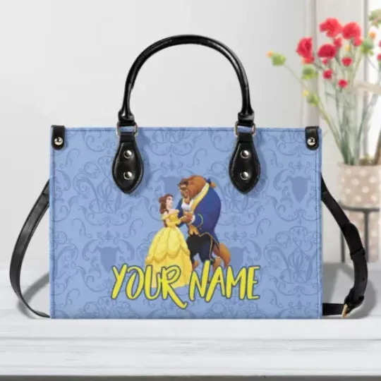 Personalized Beauty And The Beast Luxury Women PU Leather Handbag, Disney Gift