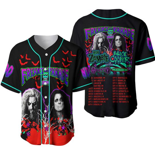 Rob Zombie and Alice Cooper’s Freaks On Parade Tour 2024 Baseball Jersey Shirt