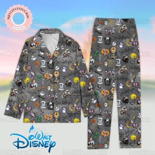 Halloween Jack Skellington Pajamas Set, Nightmare Before Christmas Merch, Magic Kingdom Shirt, Disney Skeleton Pajamas