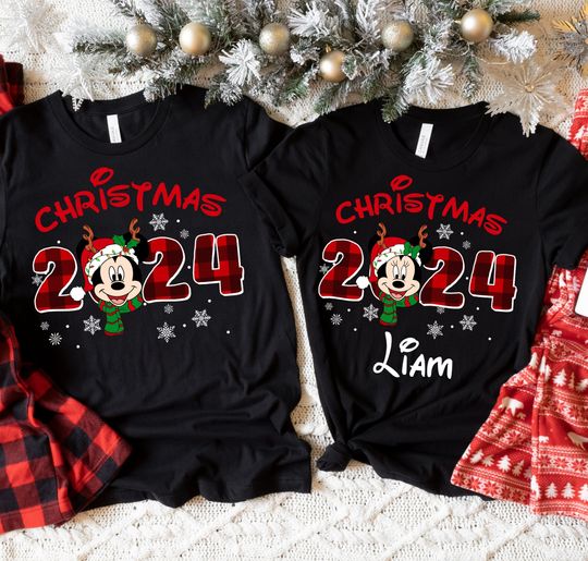 Custom Christmas 2024 Disney Shirt, Disney Family Christmas Tee, Minnie Mickey Christmas 2024 Custom Tshirt,Disney Christmas Tee