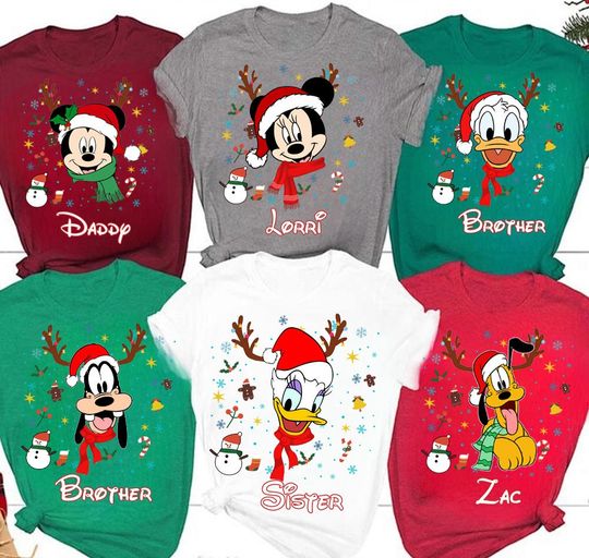 Custom Disney Family Christmas Shirt, Personalized Disney Character Christmas tee, 2024 Mickeys Very Merry T-Shirt
