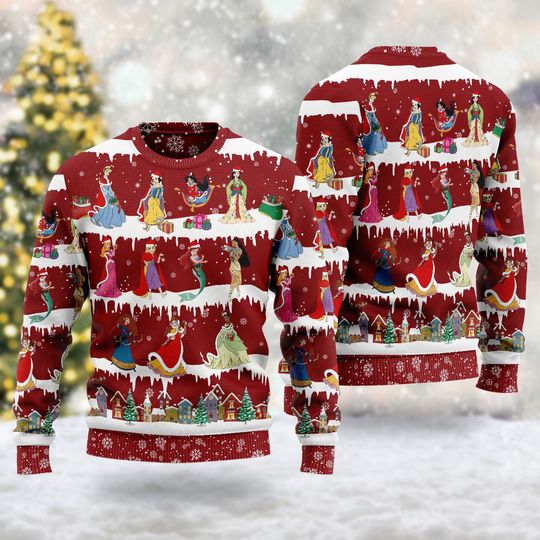 Funny Princess Team Girl Ugly Christmas Sweater, Princess Group Character Xmas Sweatshirt, Christmas Gift For Men Women Kid, Xmas Gift