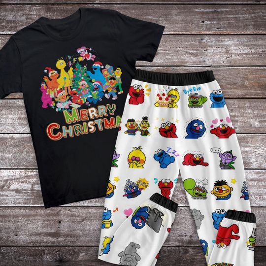 Discover Sesame Street Christmas Pajamas Set, Personalized Family Pajamas, Family Christmas Pajamas Set.
