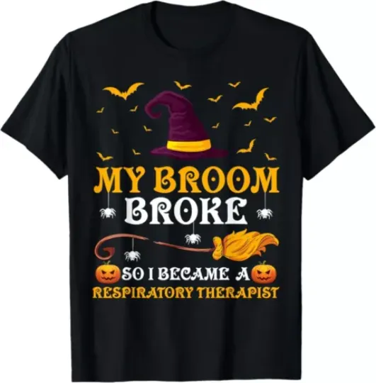 Discover My Broom Broke So I Became A Respiratory Therapist Halloween T-Shirt, Unisex Tee