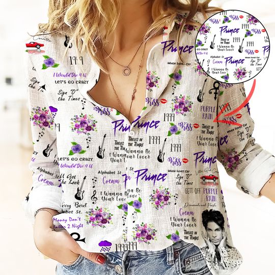 Prince Purple Women Blouse, Prince Singer Pattern Casual Shirt, Comfortable Shirt