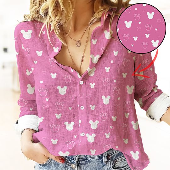 Discover Mickey Mouse Women Blouse, Disney Mickey Pattern Casual Shirt, Comfortable Shirt